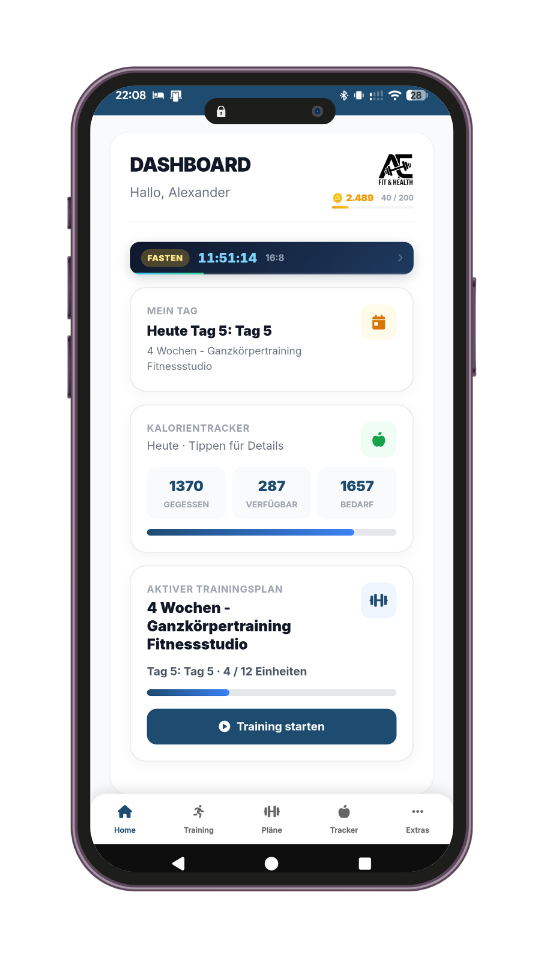 AE Fit & Health App – Krafttraining, Muskelaufbau, Kalorientracker und Trainingsplan
