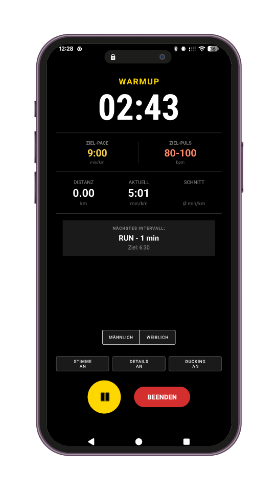 GPS-Lauftrainer App – Live Pace und Intervall-Vorgaben